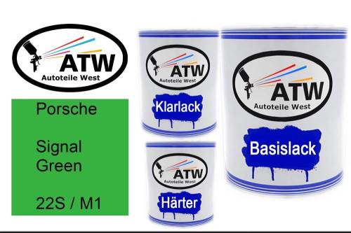 Porsche, Signal Green, 22S / M1: 1L Lackdose + 1L Klarlack + 500ml Härter - Set, von ATW Autoteile West.